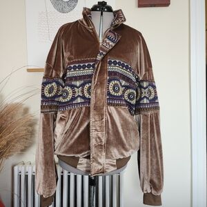 Velvet Embroidered Jacket - Camel/Tan